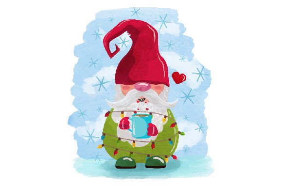Gnome Holding a Cup of Coffee – Christmas Crafts Asset