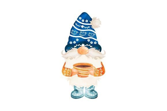 Gnome Holding a Cup of Coffee – Scandinavian, Watercolor