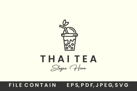 Thai Tea Line Art Logo: Graphics & Logos for Crafters