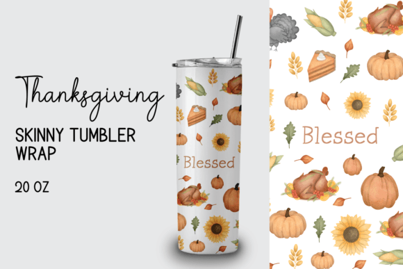 Thanksgiving Skinny Tumbler Blessed Wrap for Crafts & Cups